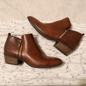 Floral faux leather booties